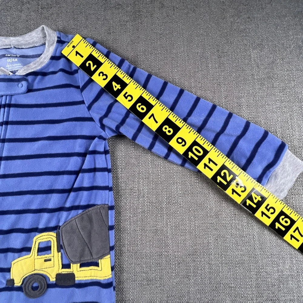 Carter's One Piece Footed Pajamas Blue Stripe Embroidered Dump Truck Boys 4T NWT